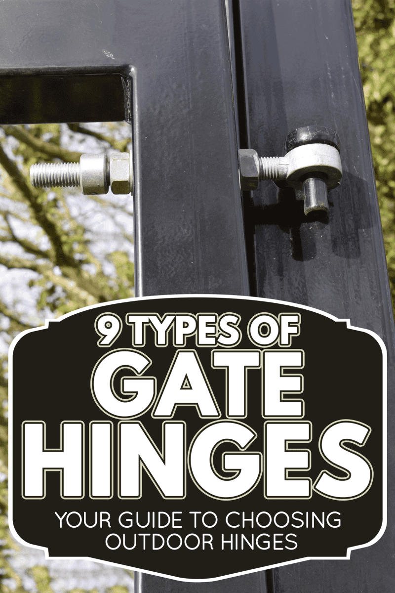 A shiny metal hinge and bolt securing a black metallic gate, 9 Types Of Gate Hinges [Your Guide To Choosing Outdoor Hinges]