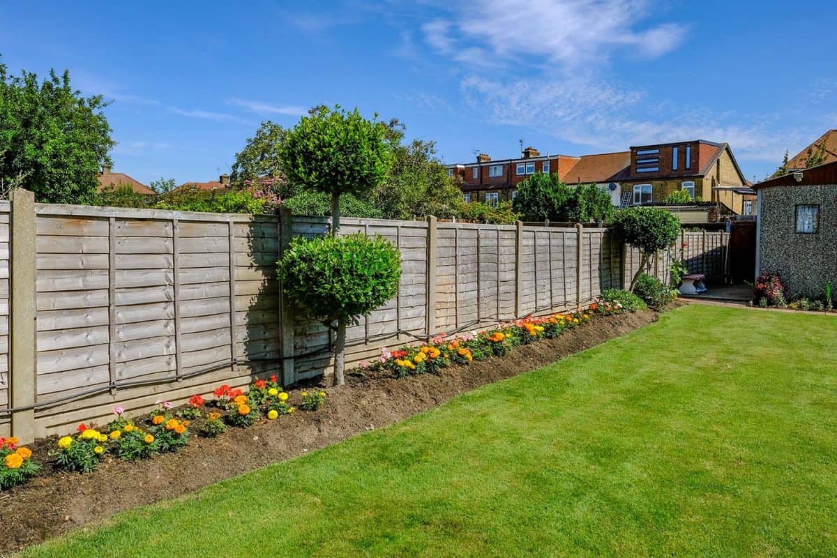 Backgarden flower bed with fence
