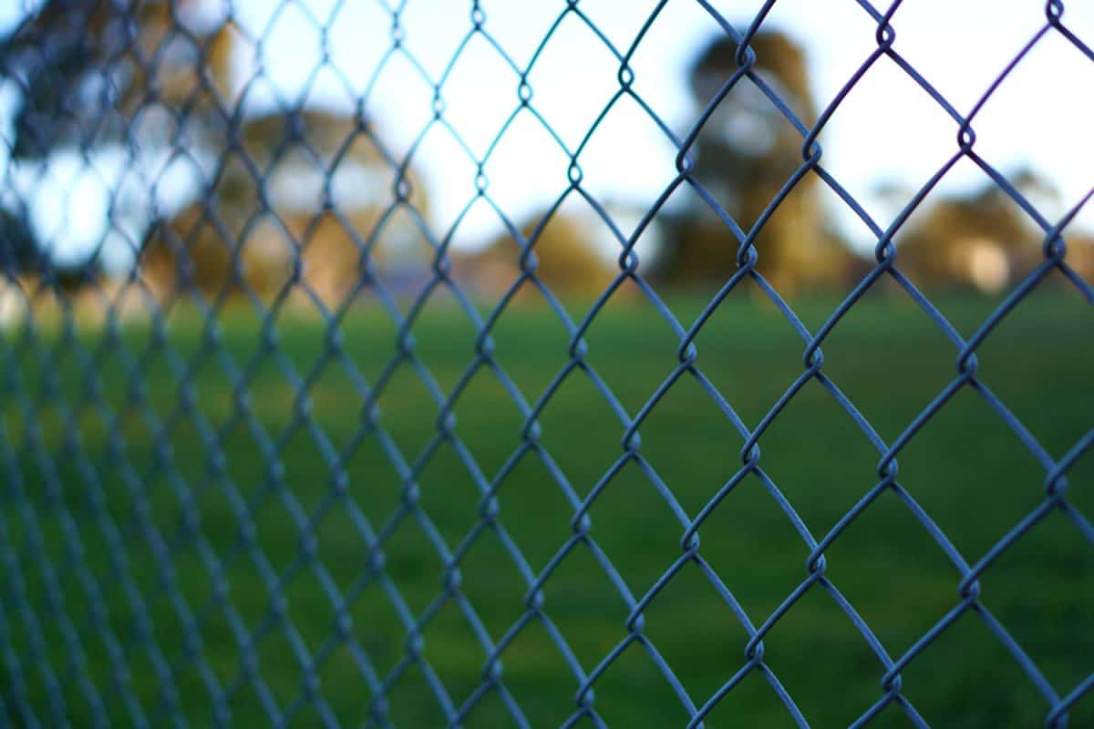 Chain link fences photographed up close at a baseball yard