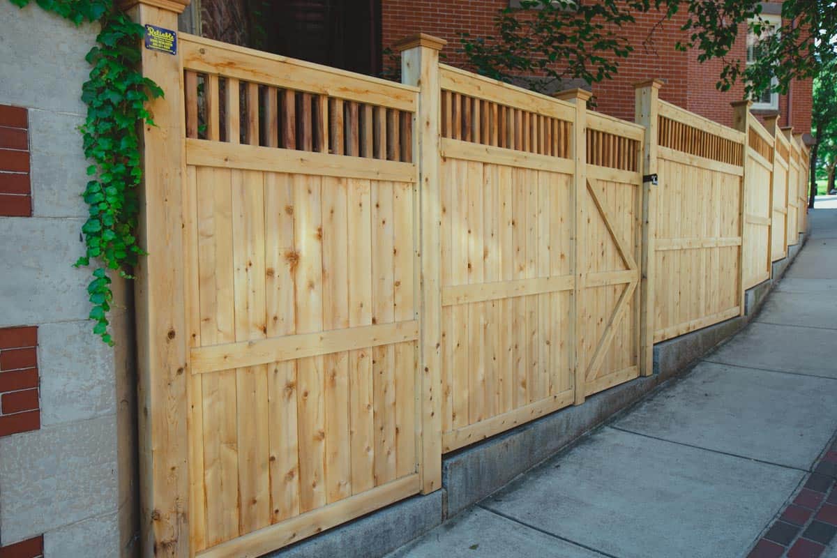 Newly installed wood fence in in Charlestown