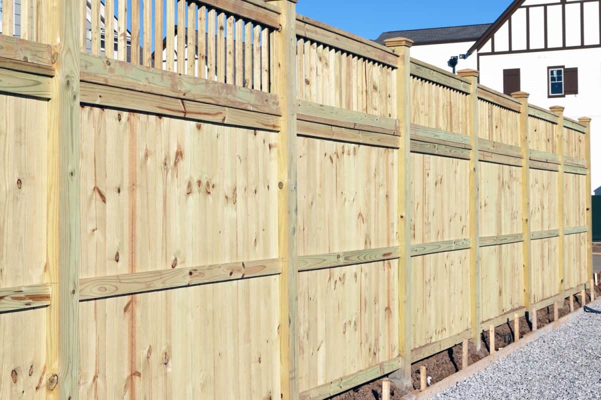 Wood fence in a housing subdivision. The homes are close together and this high fence allows privacy.