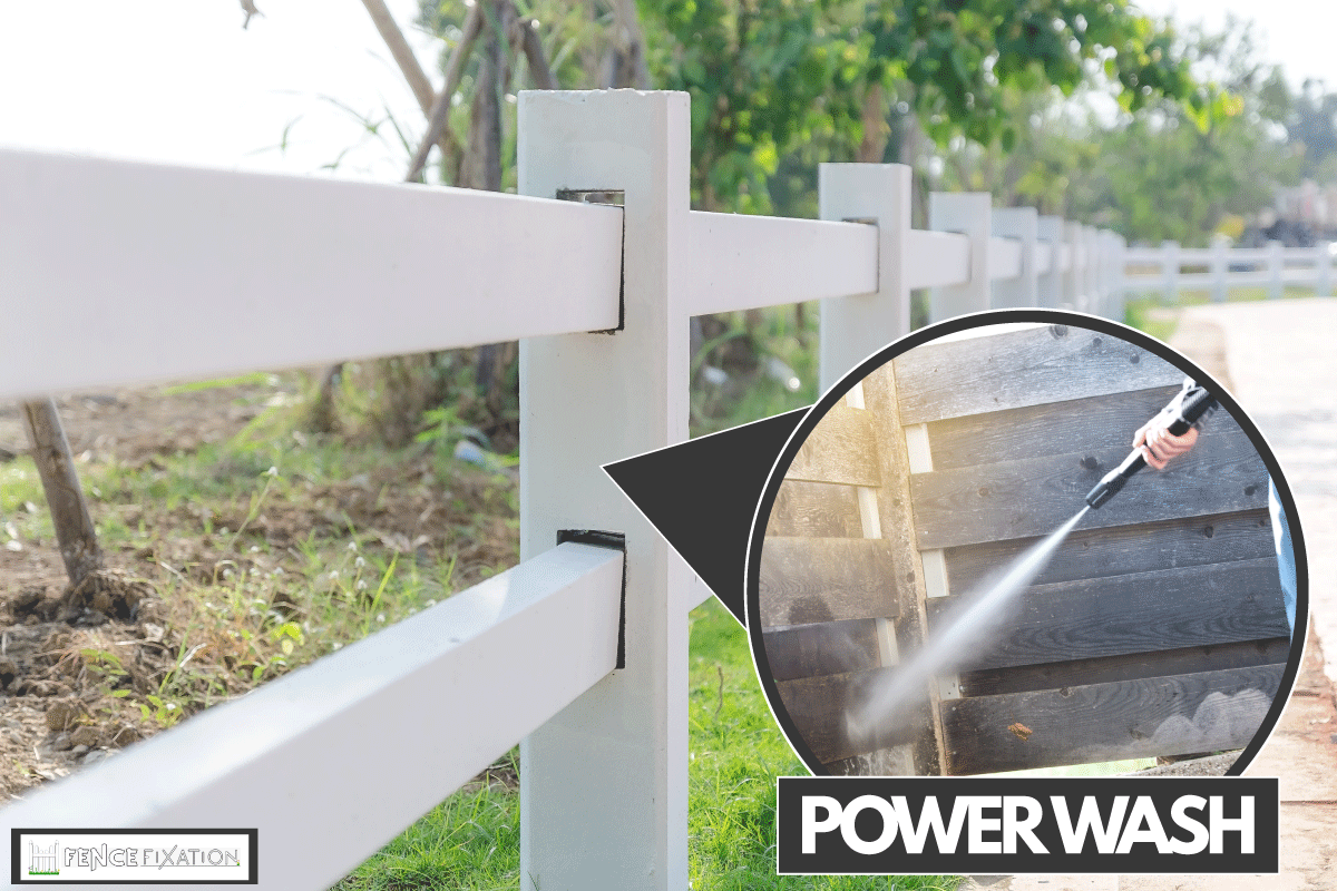 A decorative white split rail fence, Can You Power Wash A Split Rail Fence? [How To Clean It]