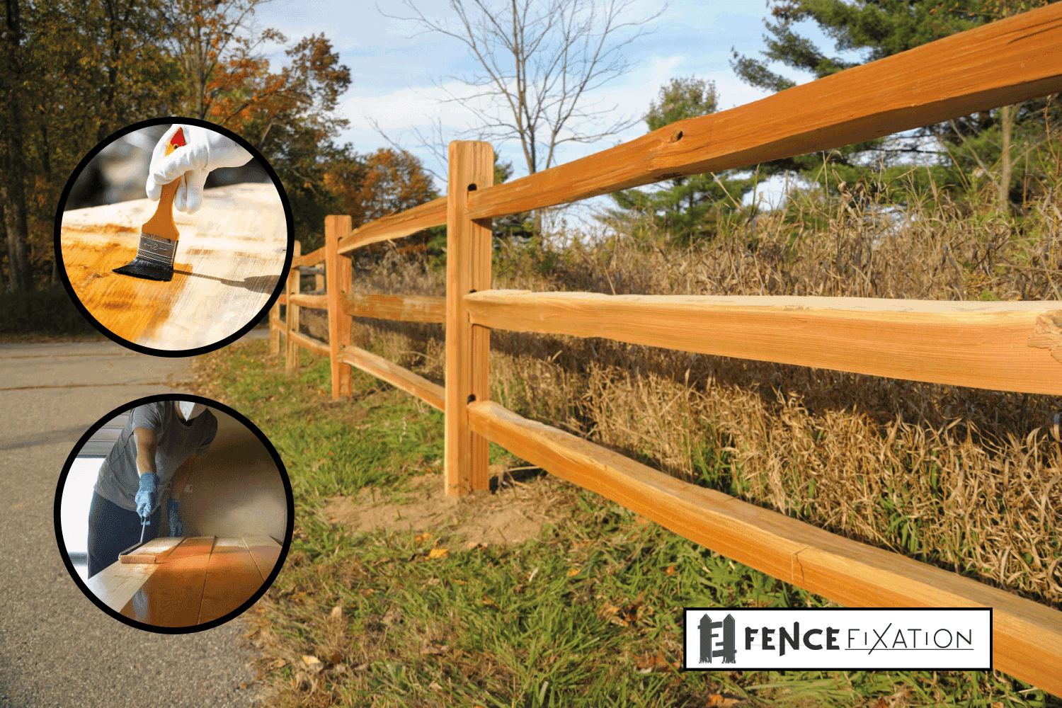 split rail fence. man using foam roller applying wood treatment. hand with rubber gloves applying wood stain. Should You Treat Split Rail Fence