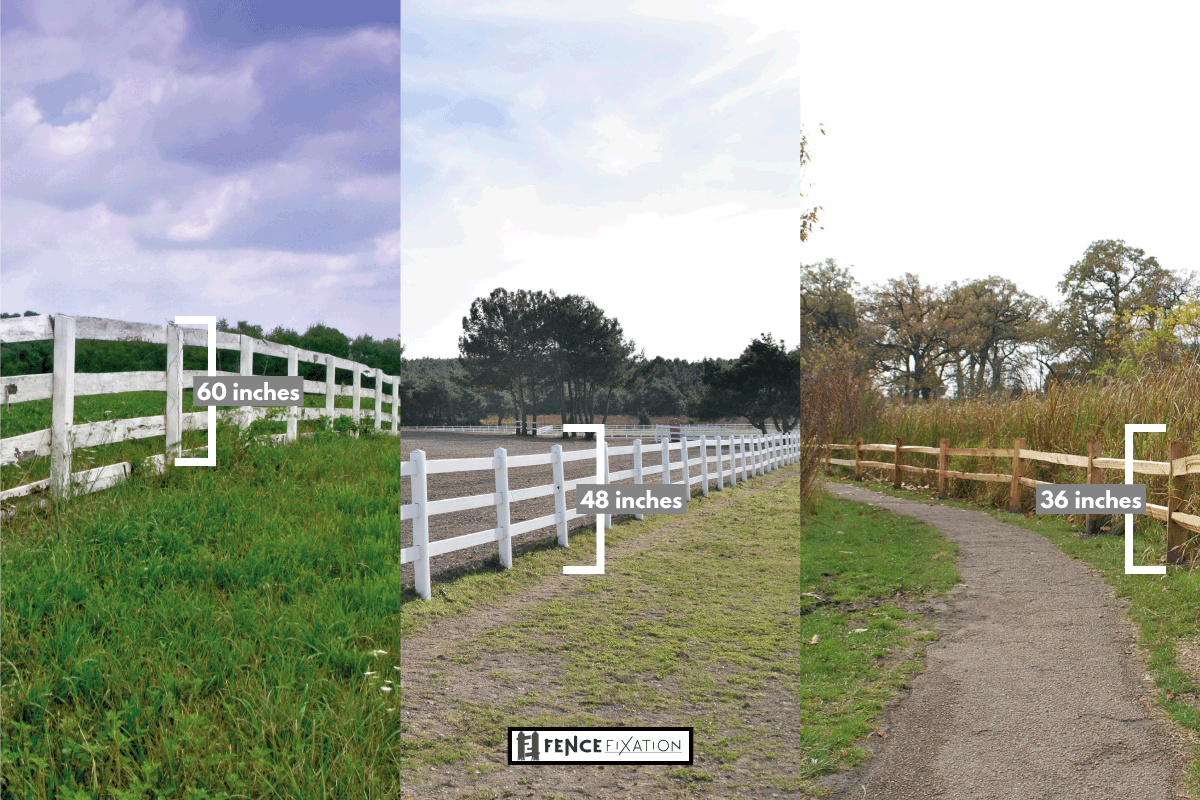 split rail fences in 2 3 4 rails configuration, different farm area photos. How Tall Are Split Rail Fences [Inclding 2, 3, & 4 Rail Heights]