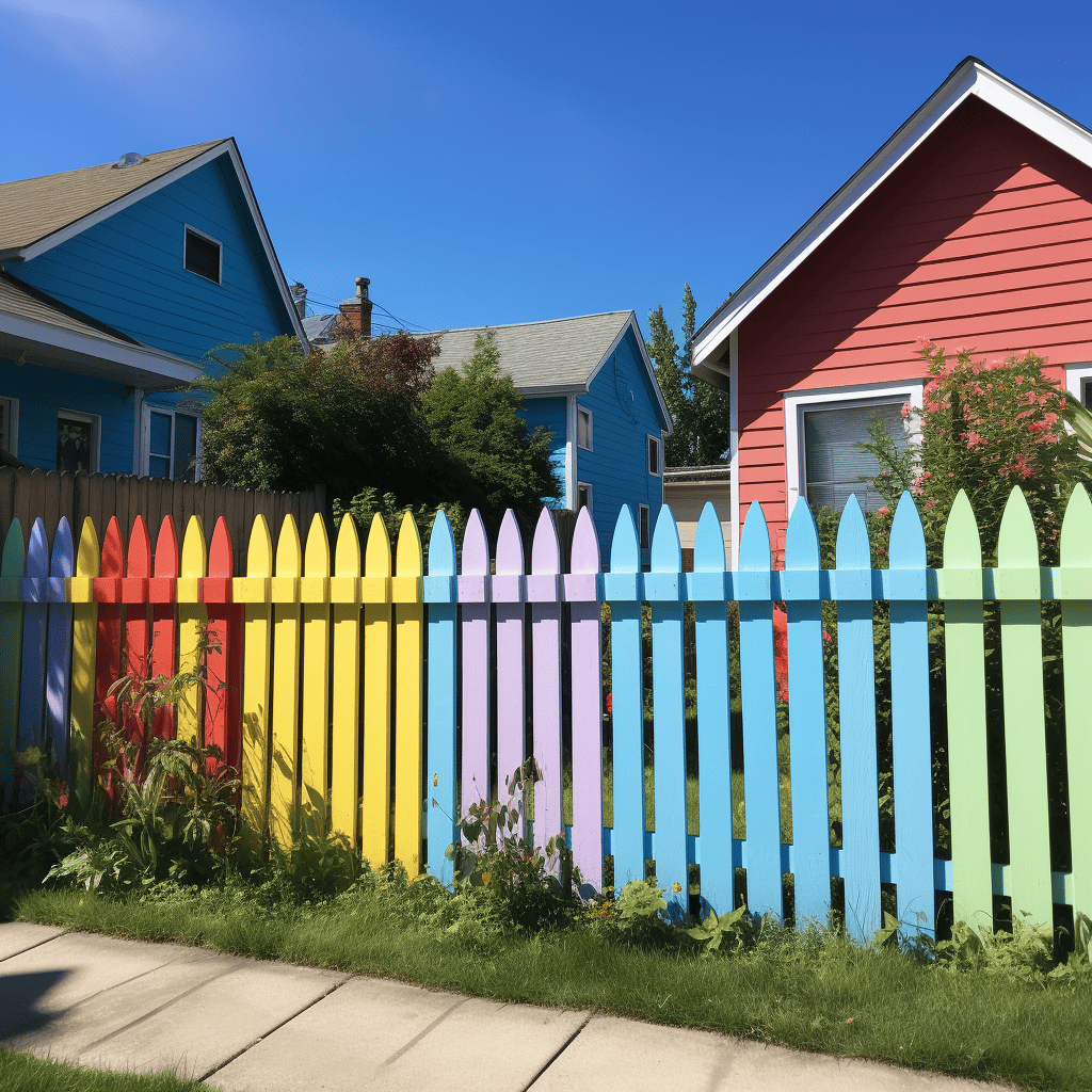 Colorful fence with gaps in them